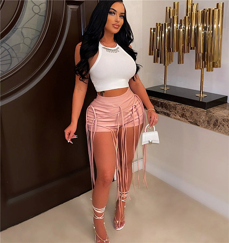 PU Leather Rope Weaving High Waist Y2K Shorts WDS-220438