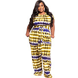 Plus Size Tie Dye Short Sleeve T Shirt Full Pants Suit OSS-22210