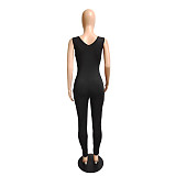 V neck Zipper Sleeveless Bodycon Gym Sports Jumpsuit DY-66171