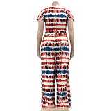 Plus Size Tie Dye Short Sleeve T Shirt Full Pants Suit OSS-22210