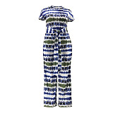 Plus Size Tie Dye Short Sleeve T Shirt Full Pants Suit OSS-22210
