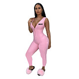 V neck Zipper Sleeveless Bodycon Gym Sports Jumpsuit DY-66171