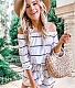 Striped Off Shoulder Lace Up Loose Wide Leg Romper WDS-8921