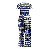 Plus Size Tie Dye Short Sleeve T Shirt Full Pants Suit OSS-22210