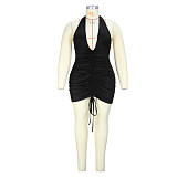 Halter Neck Deep V Backless Bodycon Ruched Dress JLY-19339