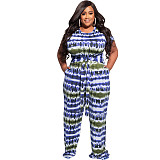 Plus Size Tie Dye Short Sleeve T Shirt Full Pants Suit OSS-22210