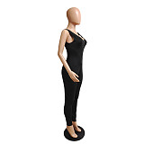 V neck Zipper Sleeveless Bodycon Gym Sports Jumpsuit DY-66171