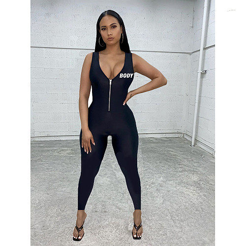 V neck Zipper Sleeveless Bodycon Gym Sports Jumpsuit DY-66171