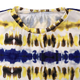 Plus Size Tie Dye Short Sleeve T Shirt Full Pants Suit OSS-22210