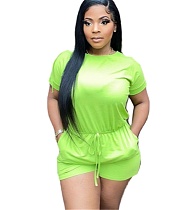 Lace Up Short Sleeve Loose Casual Rompers WDS-210504