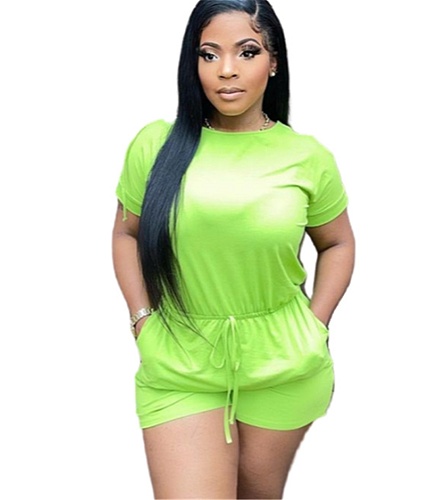 Lace Up Short Sleeve Loose Casual Rompers WDS-210504