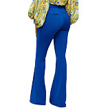 Solid High Waist Skinny Office Lady Flare Pants SH-390308