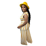 Striped Sleeveless Tank Vest Loose Wide Leg Pants 2pcs CN-0183