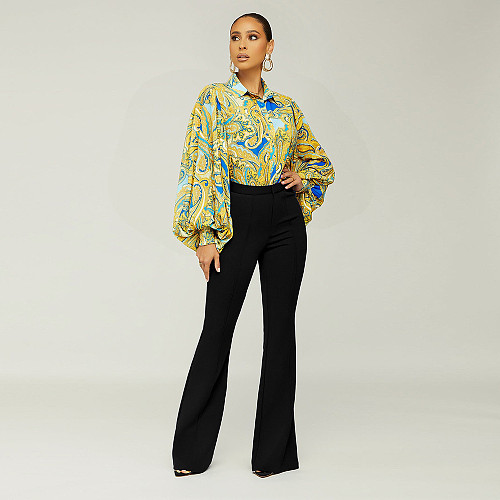 Solid High Waist Skinny Office Lady Flare Pants SH-390308