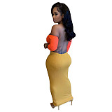 Knitted Patchwork Off Shoulder Backless Bodycon Dress OD-8481