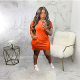 V Neck Short Sleeve Solid Pocket Loose Casual Dress ABL-6669