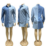 Patchwork Single-breasted Long Sleeve Denim Shirt Dress CY-7111
