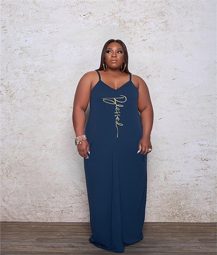 Plus Size Sleeveless V-Neck Loose Maxi Dress DY-69482