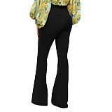 Solid High Waist Skinny Office Lady Flare Pants SH-390308