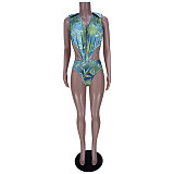 Tie Up Backless V-neck Bodysuit+Cover Up Skirt Sets MDF-5304