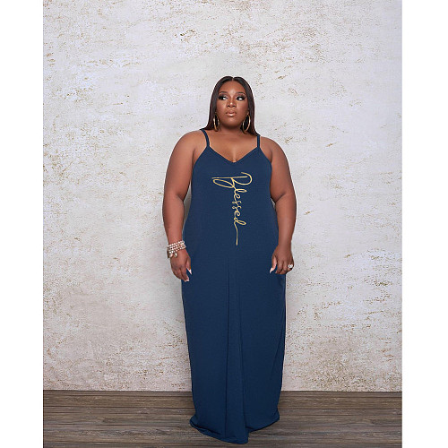 Plus Size Sleeveless V-Neck Loose Maxi Dress DY-69482