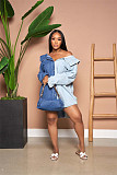 Patchwork Single-breasted Long Sleeve Denim Shirt Dress CY-7111