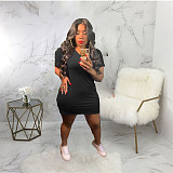V Neck Short Sleeve Solid Pocket Loose Casual Dress ABL-6669