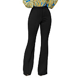 Solid High Waist Skinny Office Lady Flare Pants SH-390308
