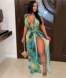 Tie Up Backless V-neck Bodysuit+Cover Up Skirt Sets MDF-5304