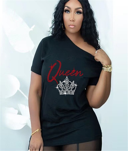 Hot Drilling Diamond Short Sleeve Loose T-Shirt WA-000224