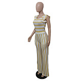 Striped Sleeveless Tank Vest Loose Wide Leg Pants 2pcs CN-0183