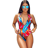 Printed Halter Backless Beach Wear One Piece Swimsuit ORY-5104