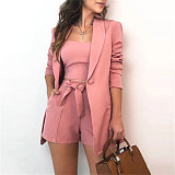OL Long Sleeve Cardigan Blazer Shorts 3 Piece Sets WSM-5388