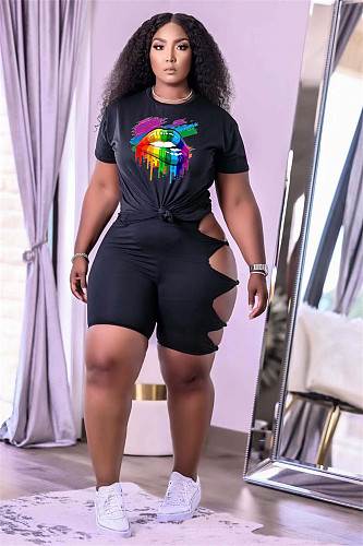 Short Sleeve T-Shirt and Cut Out Biker Shorts Matching Set OY-6327