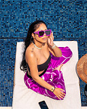 Strapless Crop Top+Print Wide Leg Pants 2 Pcs Set ZAND-31201