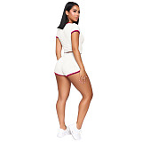 Side Striped Short Sleeve Crop Top and Shorts Outfits SH-390307