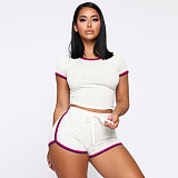 Side Striped Short Sleeve Crop Top and Shorts Outfits SH-390307