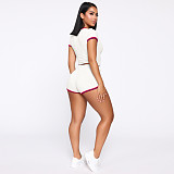 Side Striped Short Sleeve Crop Top and Shorts Outfits SH-390307