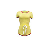 Side Striped Short Sleeve Crop Top and Shorts Outfits SH-390307