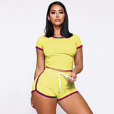 Side Striped Short Sleeve Crop Top and Shorts Outfits SH-390307