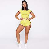 Side Striped Short Sleeve Crop Top and Shorts Outfits SH-390307