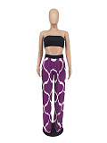 Strapless Crop Top+Print Wide Leg Pants 2 Pcs Set ZAND-31201