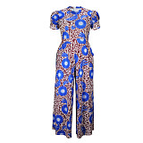 Plus Size Printed Short Sleeve Loose Wide Leg Jumpsuit JLY-19335