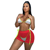 Sequins Bikini Set+Mesh See-through Shorts 3 Piece Swimsuit TE-4414