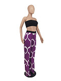 Strapless Crop Top+Print Wide Leg Pants 2 Pcs Set ZAND-31201