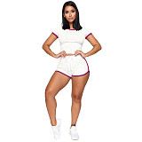 Side Striped Short Sleeve Crop Top and Shorts Outfits SH-390307