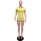 Side Striped Short Sleeve Crop Top and Shorts Outfits SH-390307