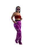 Strapless Crop Top+Print Wide Leg Pants 2 Pcs Set ZAND-31201