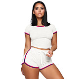 Side Striped Short Sleeve Crop Top and Shorts Outfits SH-390307