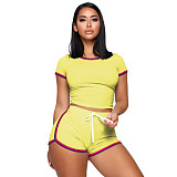 Side Striped Short Sleeve Crop Top and Shorts Outfits SH-390307